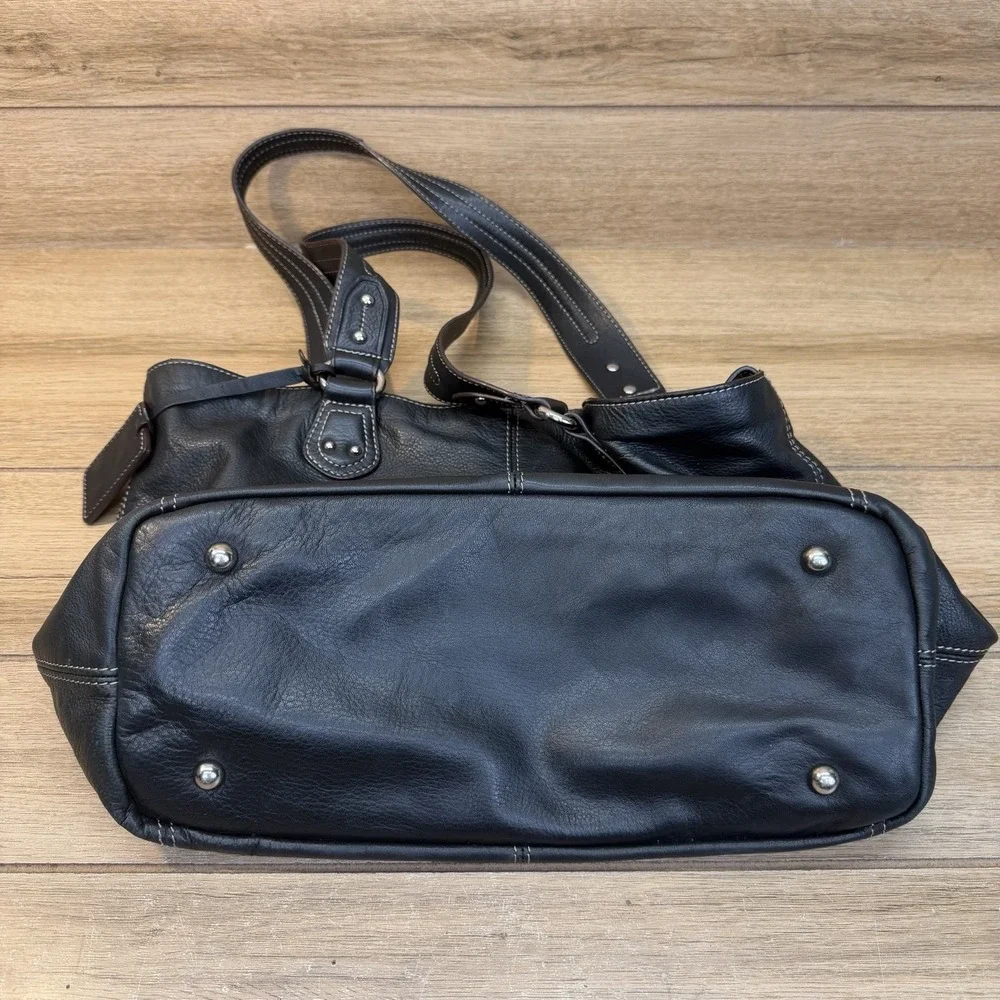 TIGNANELLO Black Pebbled Leather Shoulder Bag Large Tote Classic Double Handle